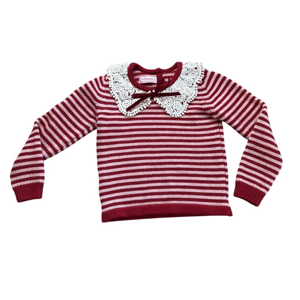 La Coqueta Girls Striped Wool Blanca Sweater Size 3 Pink Red